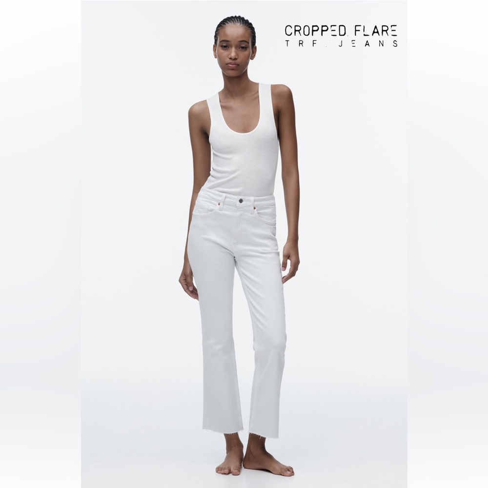 Zara TRF Flare Cropped Jeans White Size 6 Never Worn NWOT